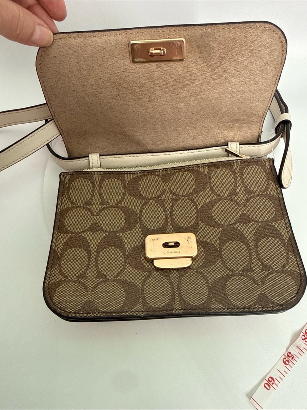 EUC Coach Brown Signature Canvas Crossbody with Cream Strap - Picture 14 of 16